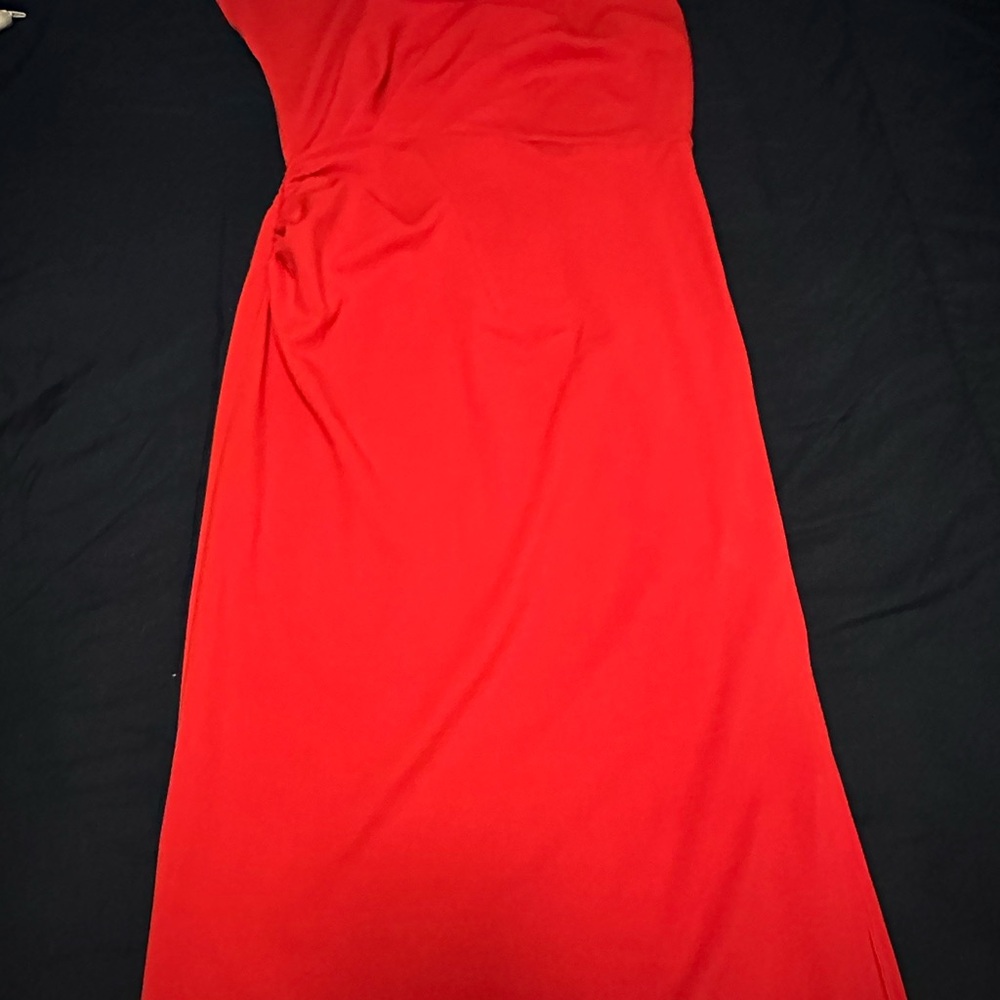 BOAT NECK RUCHED CREPE MIDI DRESS